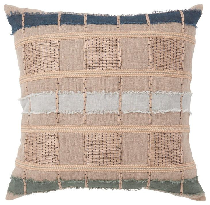 Melange Stratton Natural and Blue Square Accent Pillow