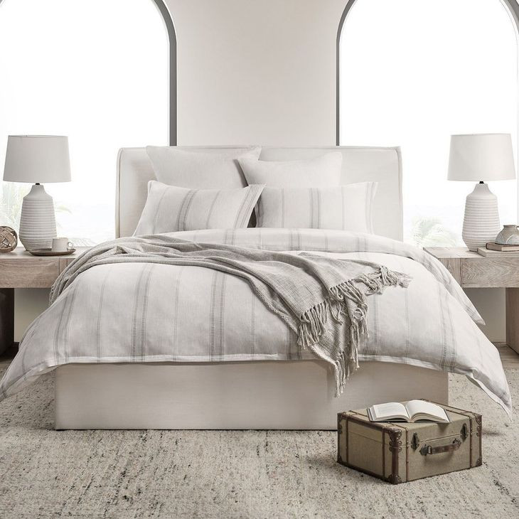 Jayson Gray Stripe Linen Cashmere Queen Duvet