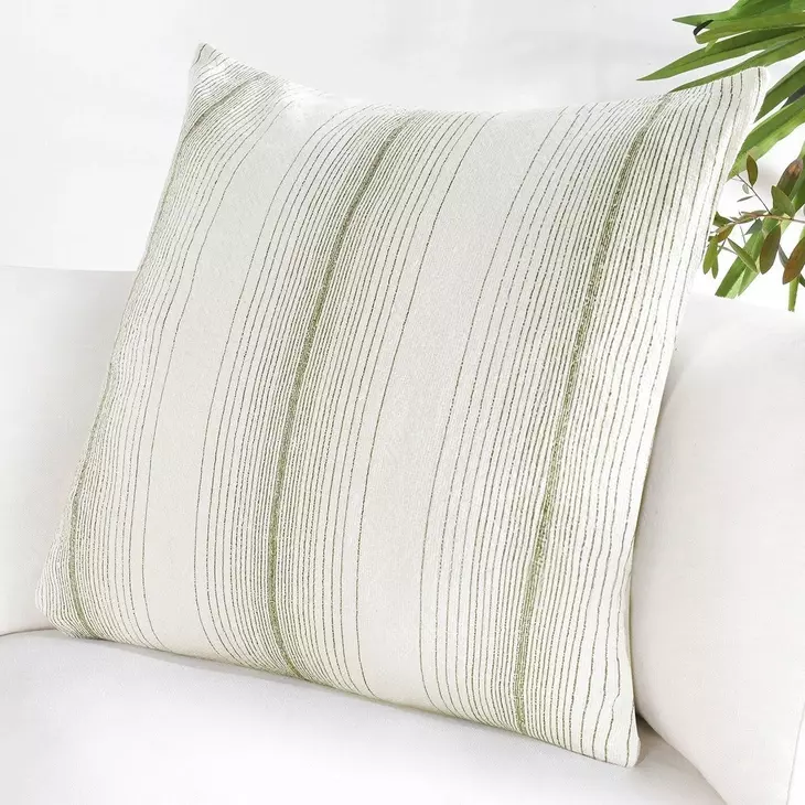 Stillness Theta Wheat Green and Cream Square Accent Pillow Set of 2