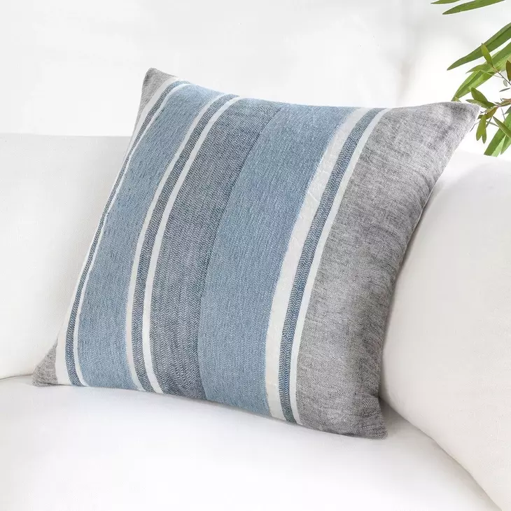 Stillness Lima Capri Blue and Dark Gray Square Accent Pillow Set of 2