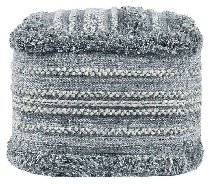 Poufs Blue and White Performance Elko Square Outdoor Pouf