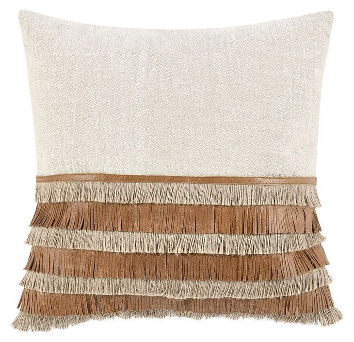 Timeless Casa Leather Chestnut and Natural Square Accent Pillow