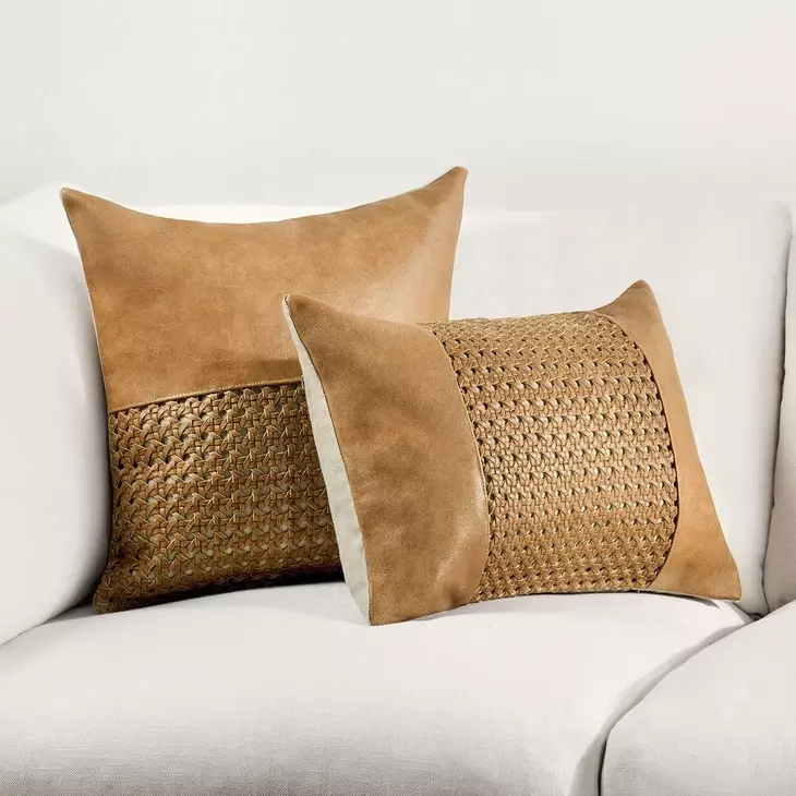 Timeless Toscano Leather Chestnut Brown Rectangular Accent Pillow Set of 2