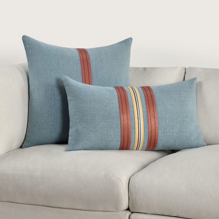 Boardwalk Breton Blue and Brown Rectangular Accent Pillow