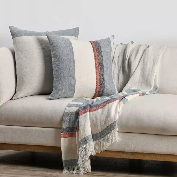 Boardwalk Taylor Blue and Cream Square Accent Pillow Set of 2