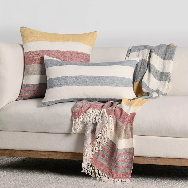 Boardwalk Crawford Yellow and Gray Square Accent Pillow Set of 2