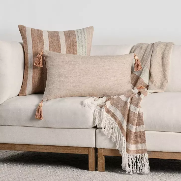 Boardwalk Sherry Solid Natural and Hazel Rectangular Accent Pillow Set of 2