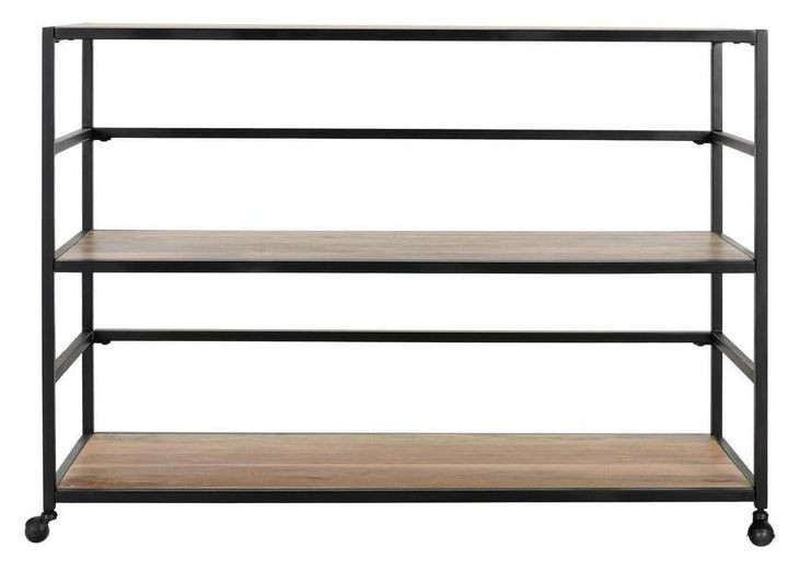 Glendora Black and Natural Storage Rack with Casters