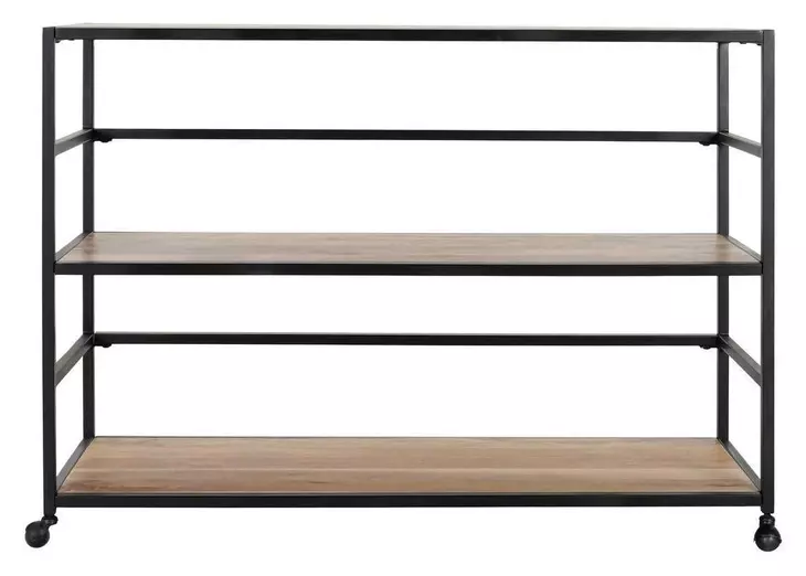 Glendora Black and Natural Storage Rack with Casters