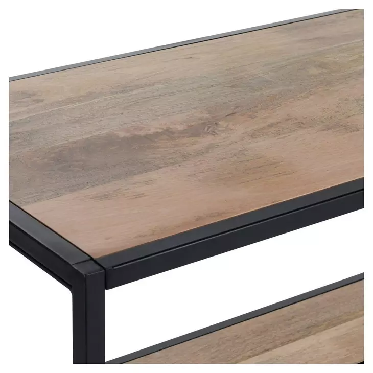 Glendora Black and Natural Storage Rack with Casters