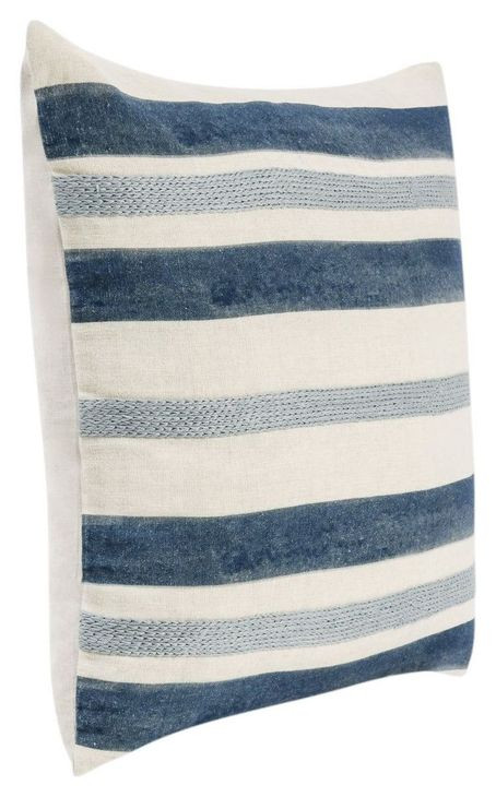 Catania Seiano Ivory and Blue Square Accent Pillow