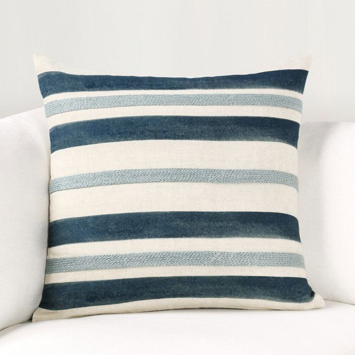 Catania Seiano Ivory and Blue Square Accent Pillow