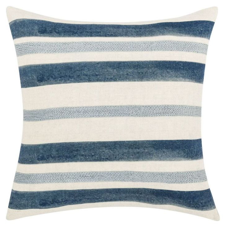 Catania Seiano Ivory and Blue Square Accent Pillow