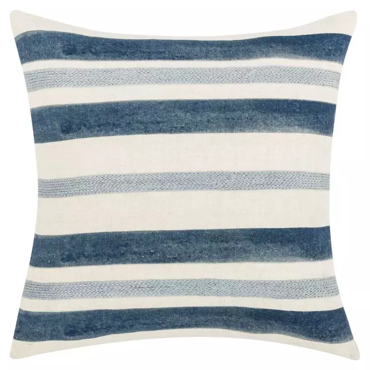Catania Seiano Ivory and Blue Square Accent Pillow Set of 2