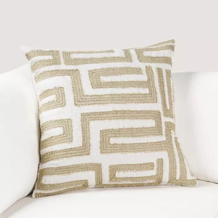 Villa Classics Mateo Metallic Gold and Ivory Square Accent Pillow Set of 2