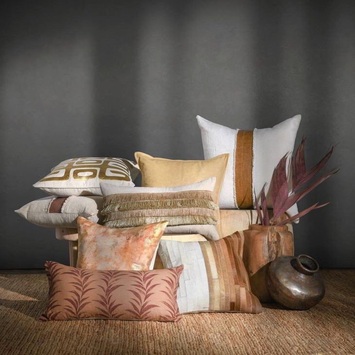 Radiant Oasis Meru Hide Tan and White Square Accent Pillow