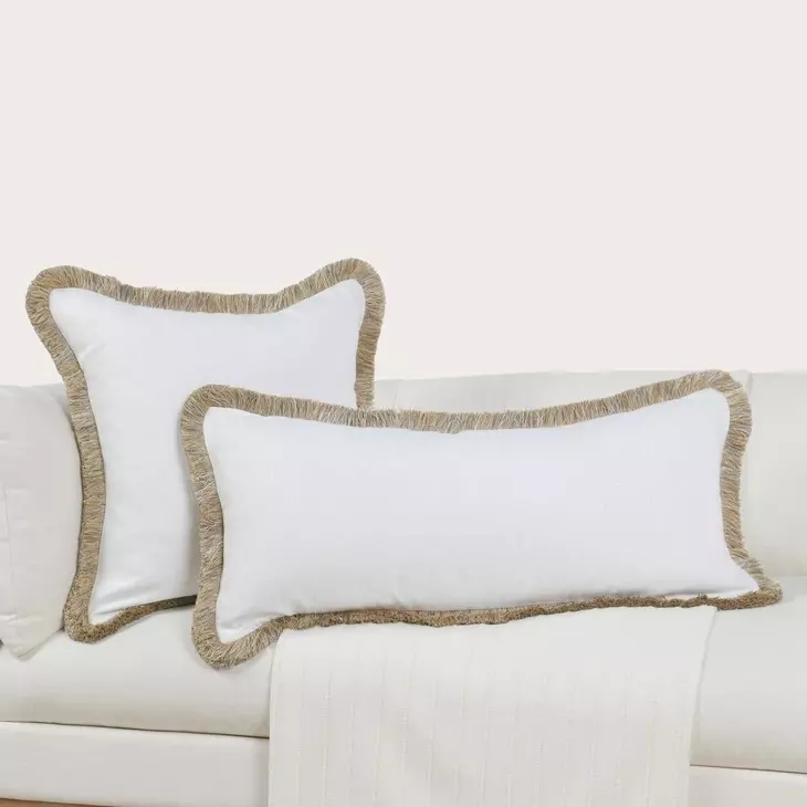 Radiant Oasis Cara Ivory and Natural Rectangular Accent Pillow