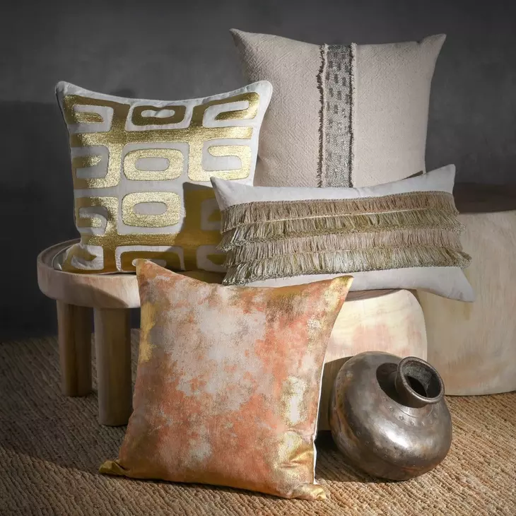 Radiant Oasis Zelo Natural and Gold Square Accent Pillow Set of 2