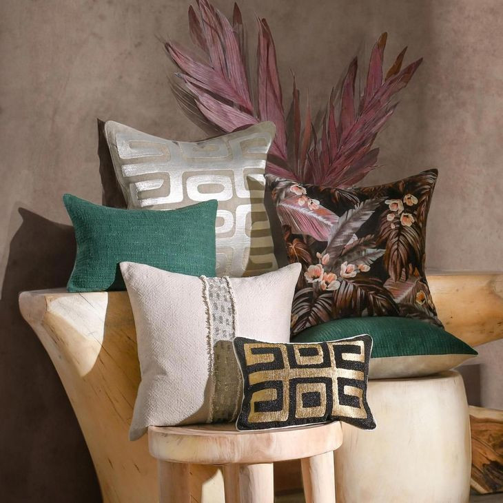 Radiant Oasis Zelo Tan and Silver Square Accent Pillow