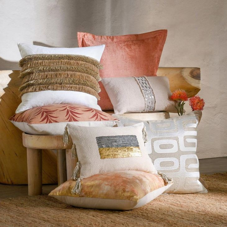 Radiant Oasis Zelo Tan and Silver Square Accent Pillow