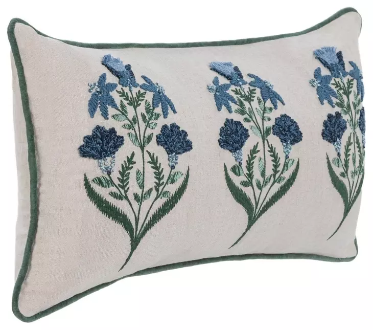 Novel Estate Belcourt Floral Natural and Blue Rectangular Accent Pillow Set of 2