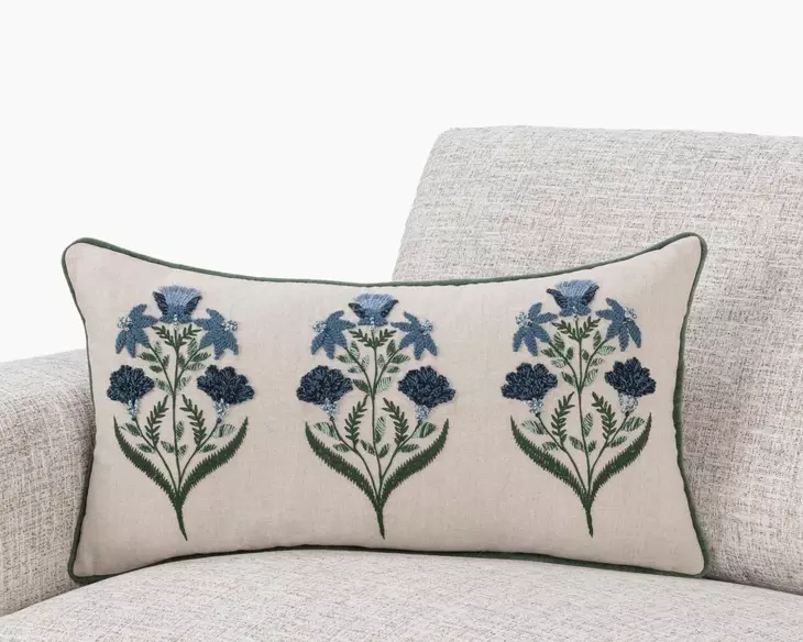 Novel Estate Belcourt Floral Natural and Blue Rectangular Accent Pillow Set of 2