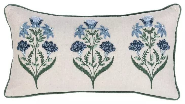 Novel Estate Belcourt Floral Natural and Blue Rectangular Accent Pillow Set of 2