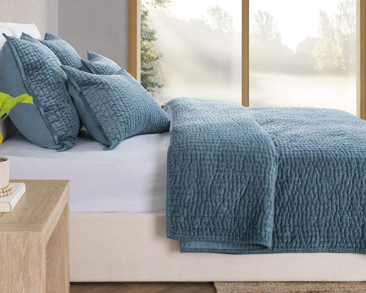 Bari Velvet Stone Blue Queen Quilt