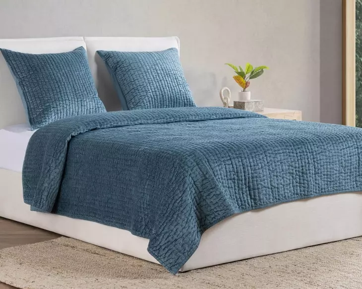 Bari Velvet Stone Blue Queen Quilt