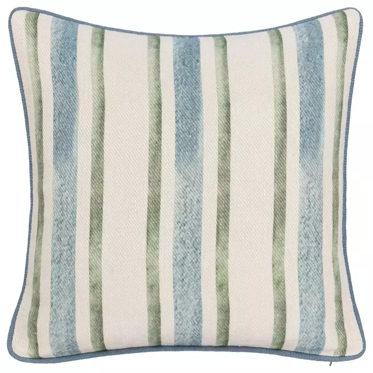 Tranquil Coasts Harbor Stripe Ivory and Blue Square Accent Pillow Set of 2