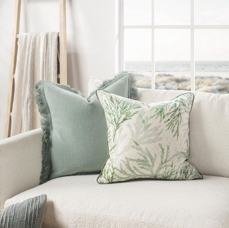 Tranquil Coasts Lessonia Green and Cream Square Accent Pillow