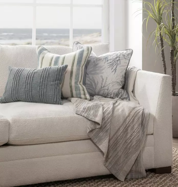 Tranquil Coasts Lessonia Blue and Cream Square Accent Pillow Set of 2