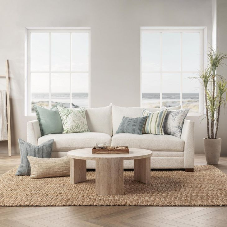 Tranquil Coasts Lessonia Blue and Cream Square Accent Pillow