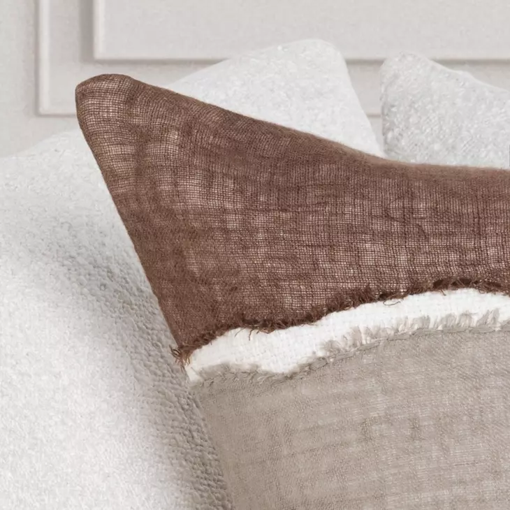 Lineage Bikram Ivory and Mocha Cream Square Accent Pillow Set of 2