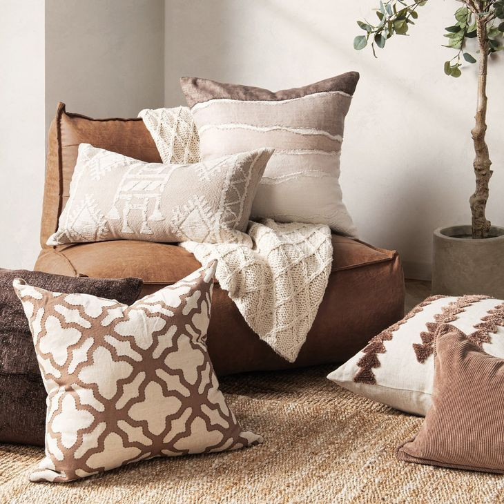 Lineage Abbey Mocha Cream and Ivory Rectangular Accent Pillow