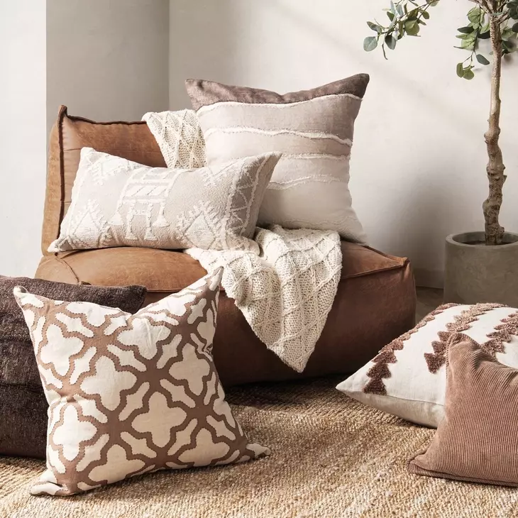 Lineage Abbey Mocha Cream and Ivory Rectangular Accent Pillow Set of 2