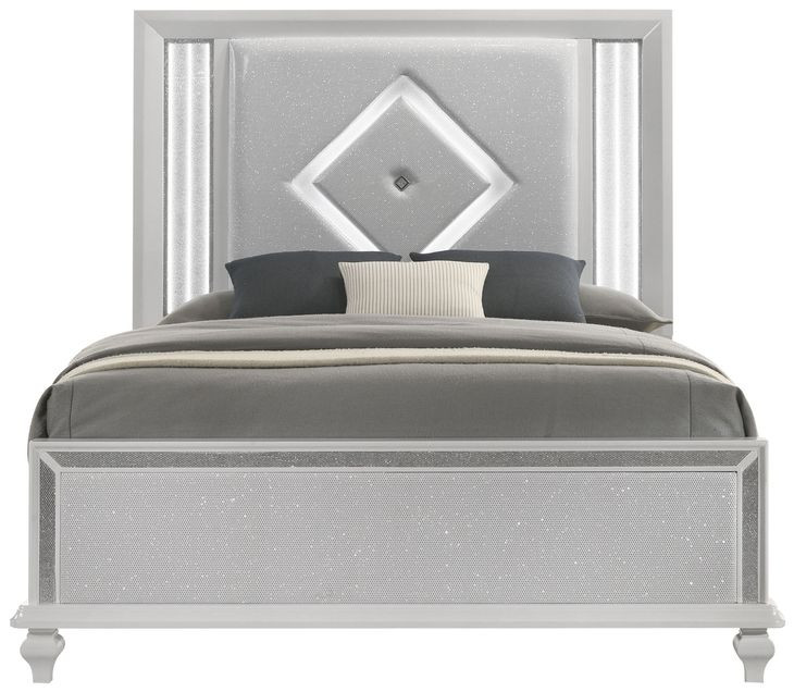 Stardust White Queen Upholstered Panel Bed with LED