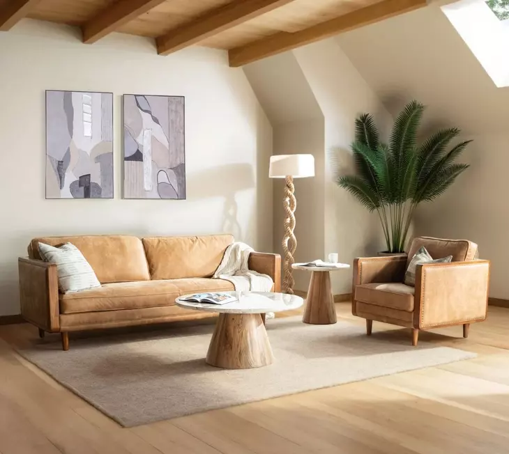 Caldera Light Oak and White Travertine Top Occasional Table Set
