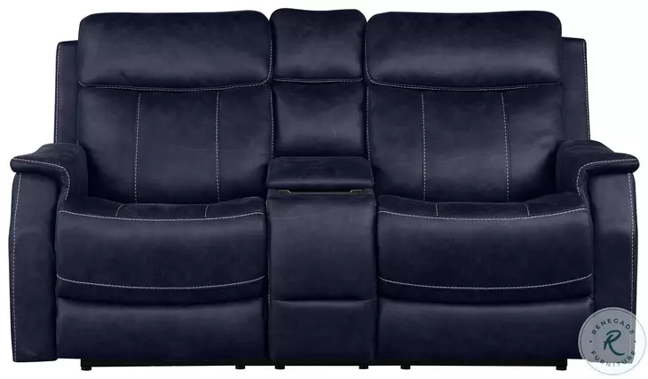 Valencia Ocean Blue Reclining Console 74" Loveseat with Power Headrest And Footrest