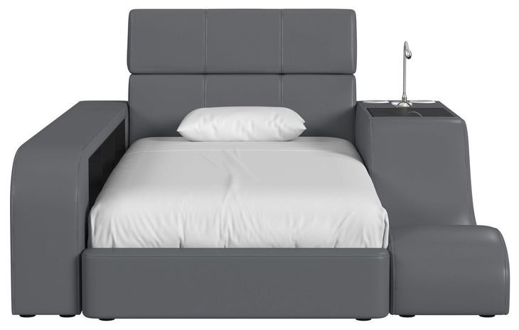 Booker Gray Twin Upholstered Transformer Bed with Electronic Features and LED