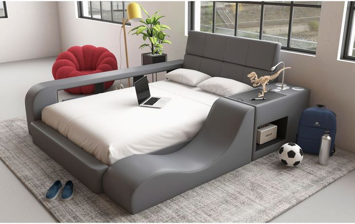 Booker Gray Full Upholstered Transformer Bed with Electronic Features and LED