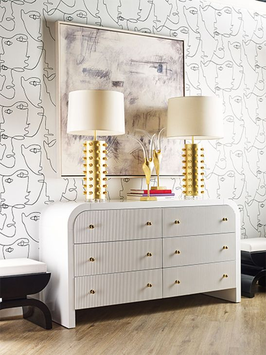 Valentina White Lacquer 6 Drawer Dresser