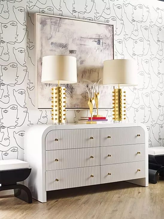 Valentina White Lacquer Soft Close 6 Drawer Dresser With Fluted