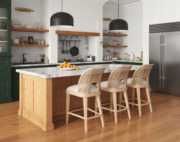 Frame White Upholstered Counter Height Stool