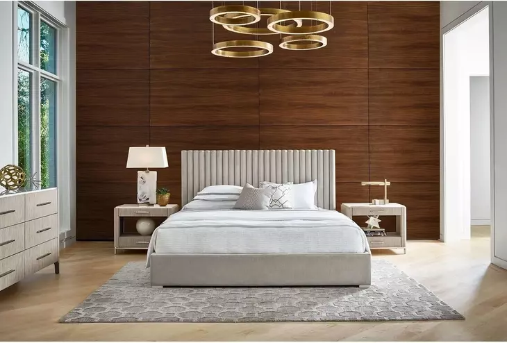 Modern Beige Performance Fabric Upholstered King Decker Panel Bed