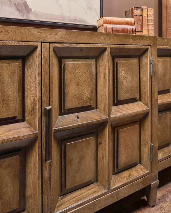 Mosaic Rich Golden Brown 4 Door Nikos Entertainment Credenza