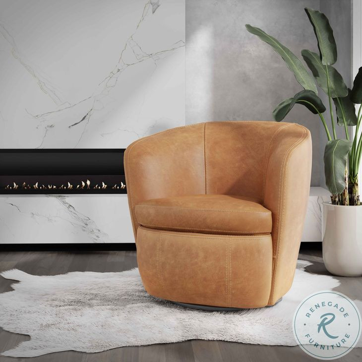 Sienna Vintage Caramel Leather Swivel Club Chair