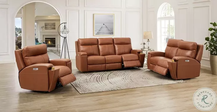 Varden Nutmeg Top Grain Leather Zero Gravity Power Reclining Sofa with Power Headrest