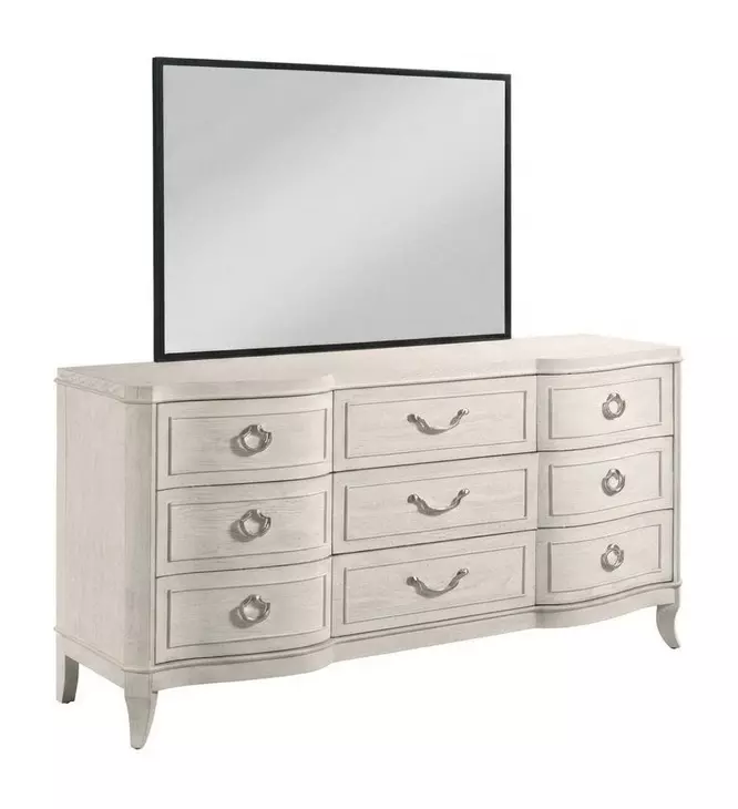 Harmony Eggshell and Black 9 Drawer Emelie Dresser with Rectangular Schafer Mirror