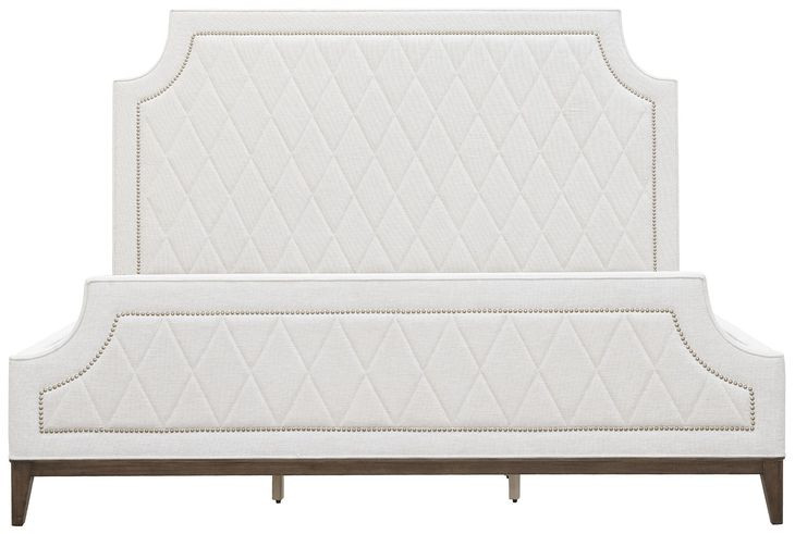 Oakridge Medley Piano Brown Upholstered California King Panel Bed with Nailhead Trim